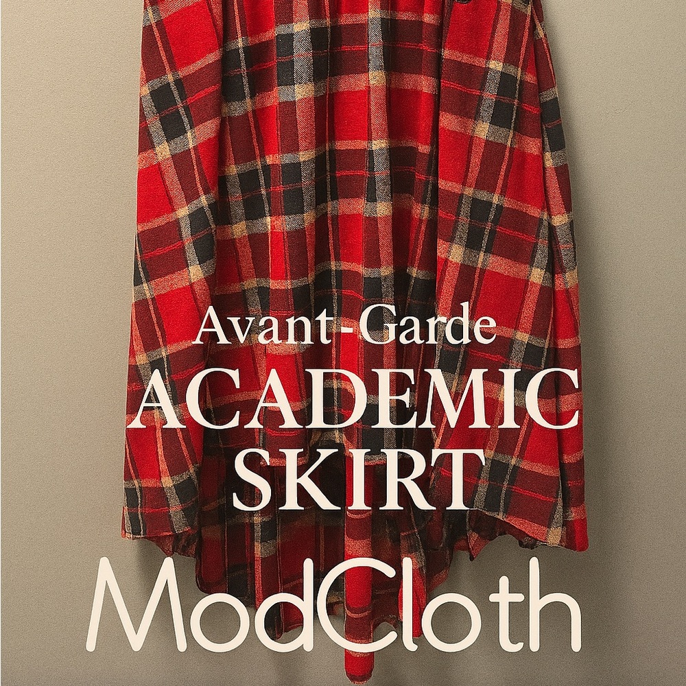 NWOT ModCloth Avant-Garde Academic Skirt | Red Plaid Hi-Low | Size L